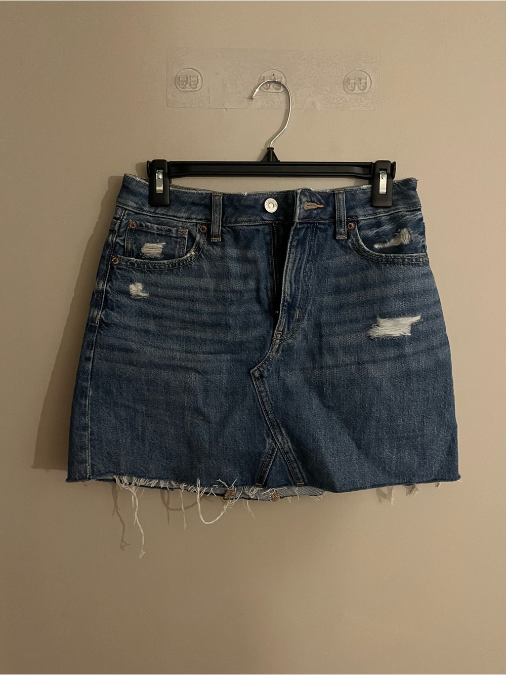 American Eagle Outfitters Distressed Dark Blue Denim Mini Skirt